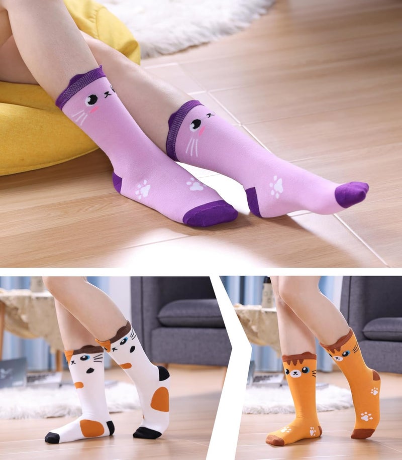 SDBING Womens Cat Socks Cute Gifts Animal Soft Breathable Thin Cotton Casual Crew Socks 5 Pairs - Image 5
